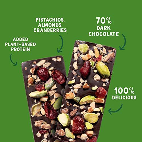 Guilt-Free Dark Chocolate Bar: Pistachios, Almonds, Cranberries, Plant Based Protein