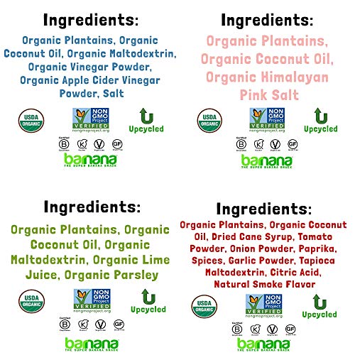 Organic Plantain Chips Variety Pack: Himalayan Sea Salt, Acapulco Lime, Sea Salt & Vinegar, Spicy Mango Salsa