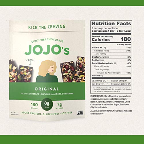 Guilt-Free Dark Chocolate Bar: Pistachios, Almonds, Cranberries, Plant Based Protein