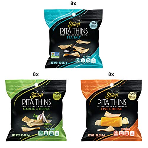 Thin Pita Chips Variety Pack: Sea Salt, Garlic & Herb, Five Cheese