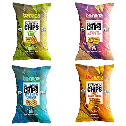 Organic Plantain Chips Variety Pack: Himalayan Sea Salt, Acapulco Lime, Sea Salt & Vinegar, Spicy Mango Salsa