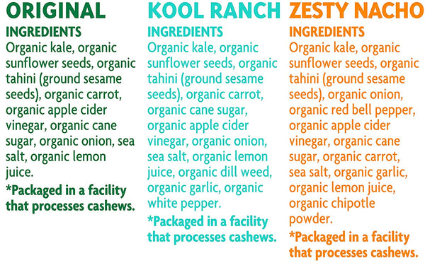 Organic Kale Chips Variety Pack: Original, Kool Ranch, Zesty Nacho