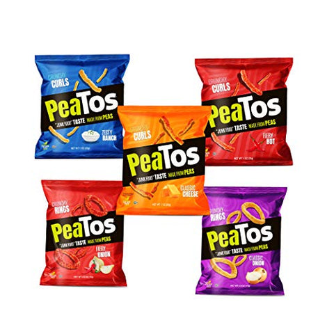 Peatos Variety Pack: Classic Onion Rings, Zesty Ranch, Classic Cheese, Fiery Onion, Fiery Hot Curls