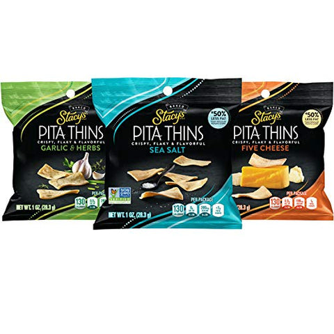 Thin Pita Chips Variety Pack: Sea Salt, Garlic & Herb, Five Cheese